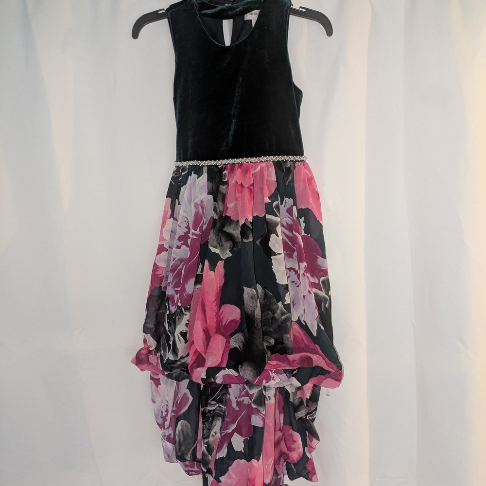 Pink and Green Asymmetrical Halter Formal Dress